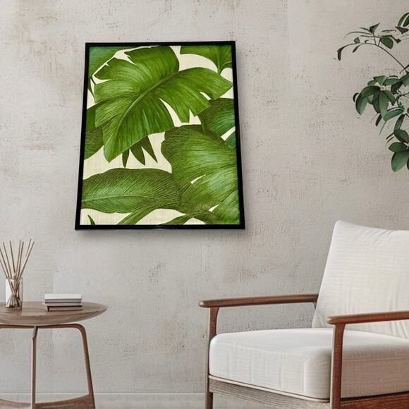 Framed Versace Wallpaper Art Giungla Palm Leaves Monstera Green Cream Black - Picture 2 of 5